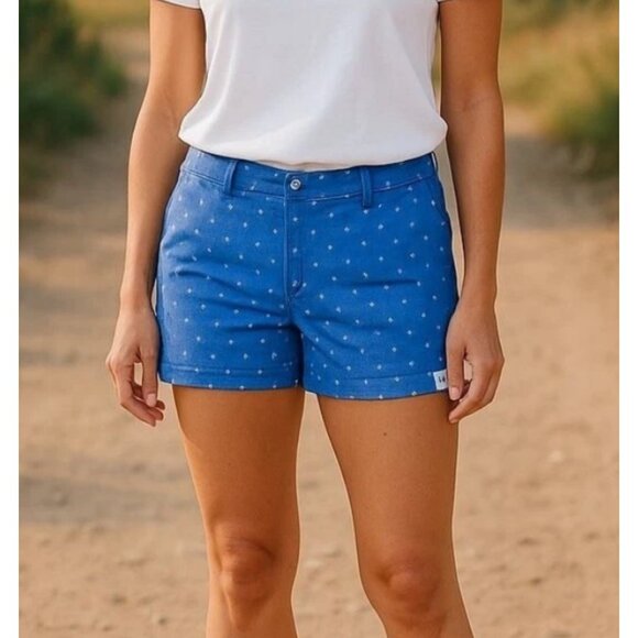 A.N.A. NWT Denim Blue Mid-Rise Twill Short Geometric Print Women's Size 18 NEW - Picture 1 of 6